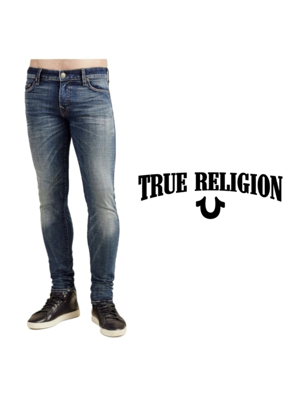True Religion Tony Men's 38 Blue Super Skinny Jeans Stretch Denim 5 Pocket TBD - Picture 13 of 13